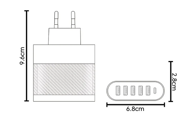 6-Poort Stekkerlader 65W - PD / Quick Charge 3.0 / USB Oplader Lader Stekkerlader Adapter Wit