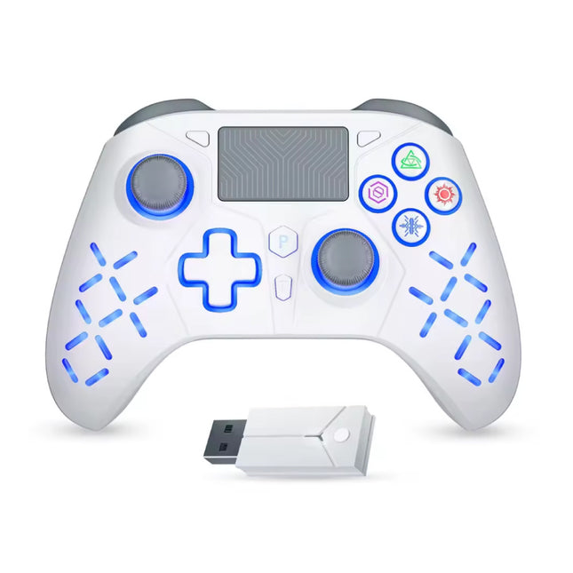 RGB Gaming Controller voor PS5 / PS4 / PC - Draadloze Gamepad met Vibratie - Wit