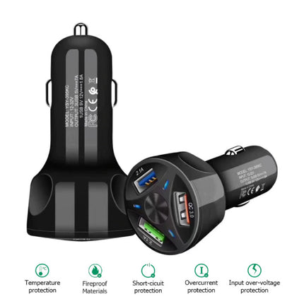 Qualcomm Quick Charge 3.0 Triple Port Autolader/Carcharger - Zwart