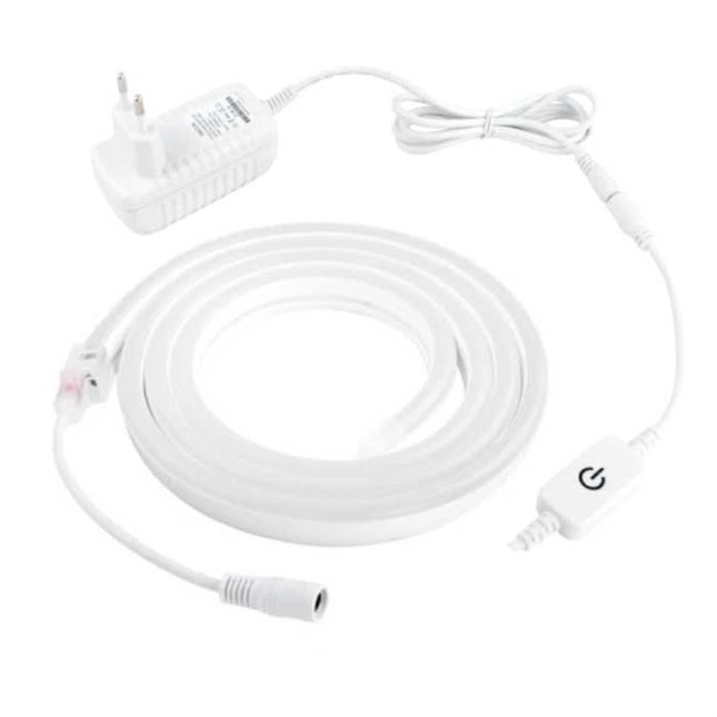 Neon LED Strip 5 Meter - Flexibele Verlichting Tube met Stekker Adapter 12V en Aan/Uit-Schakelaar Waterdicht Wit