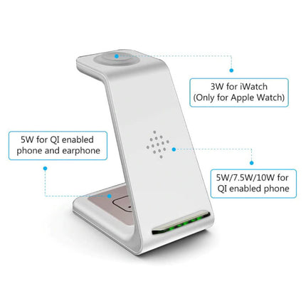 3 in 1 Oplaadstation voor Apple iPhone / iWatch / AirPods -  Charging Dock 18W Wireless Pad Wit
