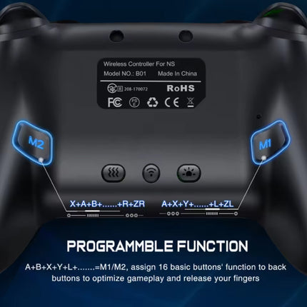 Q218 RGB Gaming Controller voor Nintendo Switch / PC - Draadloze Bluetooth Gamepad - Zwart