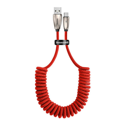 USB-C Gekrulde Spiraal Oplaadkabel Datakabel 1 Meter Oplader Rood
