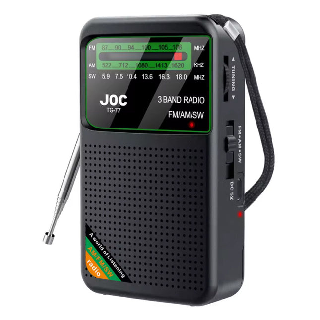 TG77 Noodradio op Batterij - USD-C Herlaadbaar - FM AM SW Radio - Zwart
