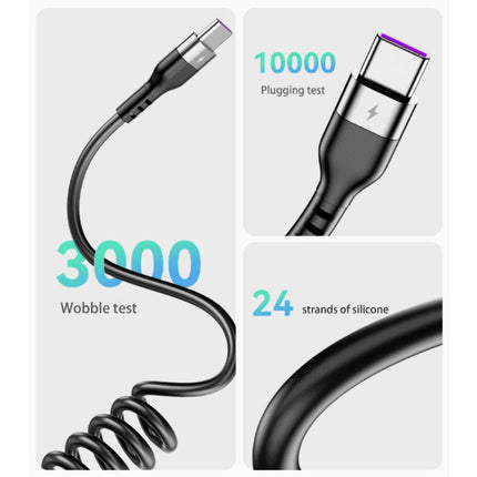 USB-C Spiraal Oplaadkabel - 80 cm - Type C Oplader Data Kabel Wit
