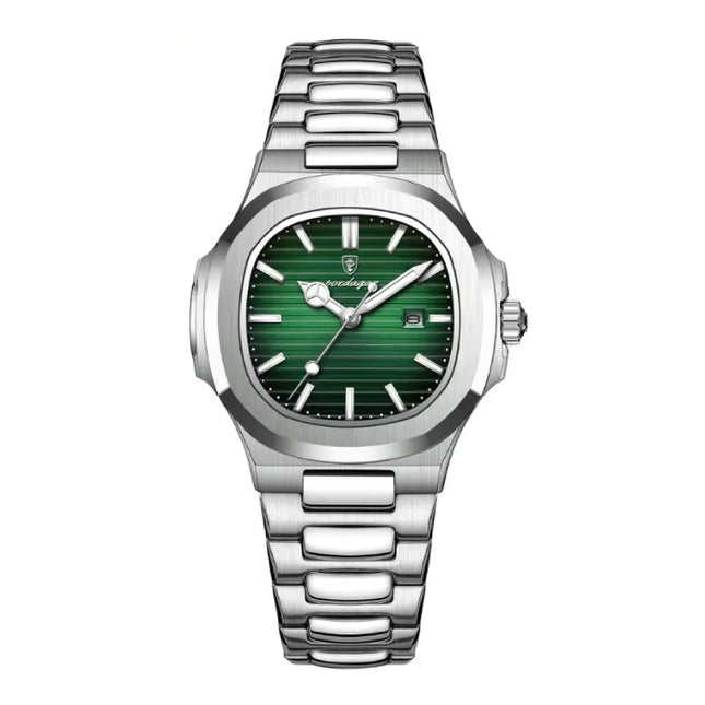 Luxe Vierkant Kwarts Horloge - 3 ATM Waterdicht Lichtgevend Heren Dames Unisex Roestvrij Staal - Zilver Groen