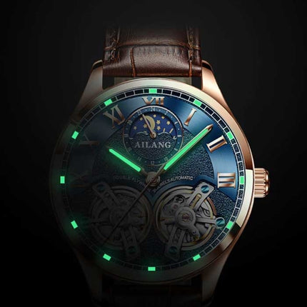 Vintage Horloge voor Heren - Roestvrij Staal Bandje Kwarts Polshorloge Dubbel Vliegwiel Zwart