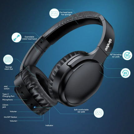 ANC918B Draadloze Koptelefoon met Microfoon - HiFi Stereo Bluetooth 5.1 Headset Zwart