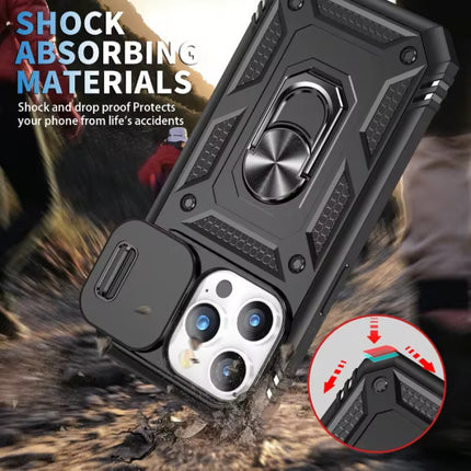 Armor Hoesje voor iPhone 14 Pro - met Kickstand en Camera Slide - Magneet Grip Cover - Rood