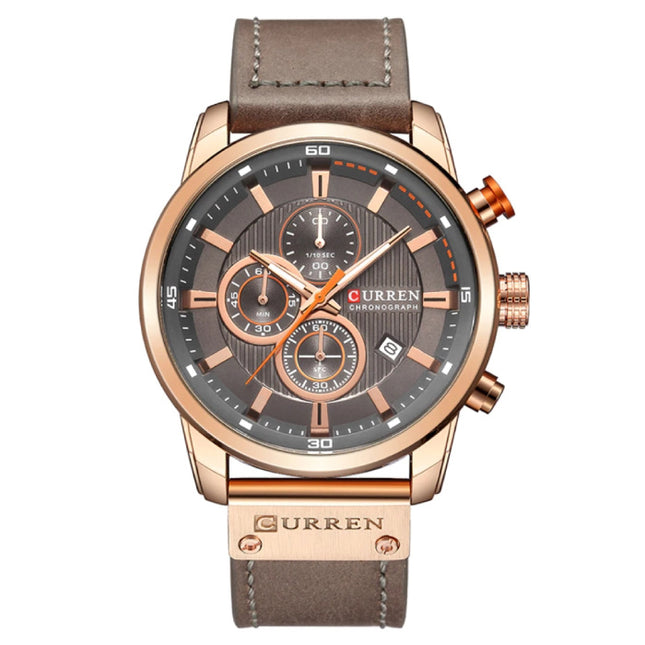 Heren Horloge met Leren Bandje - Anoloog Luxe Kwarts Uurwerk voor Mannen - Roestvrij staal - Grijsbruin