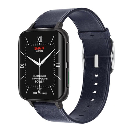 2021 ECG Smartwatch - Leer Bandje Fitness Sport Activity Tracker Horloge Android - Blauw