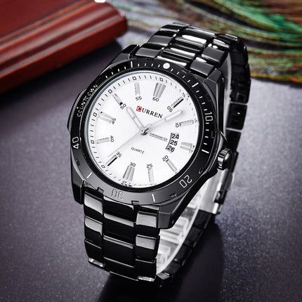 Mechanisch Zakelijk Horloge voor Heren - Kwarts Uurwerk Roestvrij Stalen Bandje Polshorloge Zwart Wit