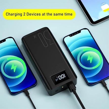 30X Powerbank met 2 Uitvoer/3 Invoer Poorten 30.000mAh - Ingebouwde Zaklamp - Externe Noodaccu Batterij Oplader Charger Zwart