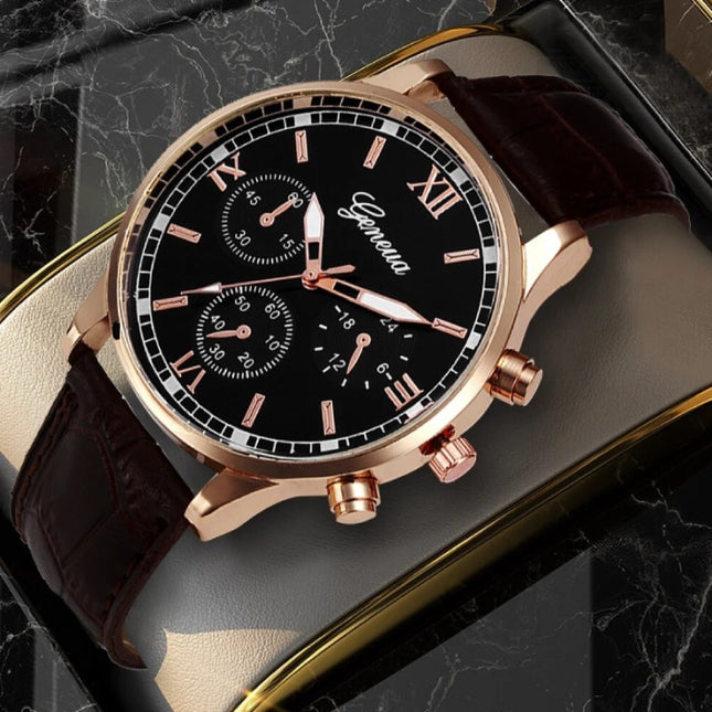 Luxe Heren Horloge - Kwarts Uurwerk Leren Bandje Bruin Zilver