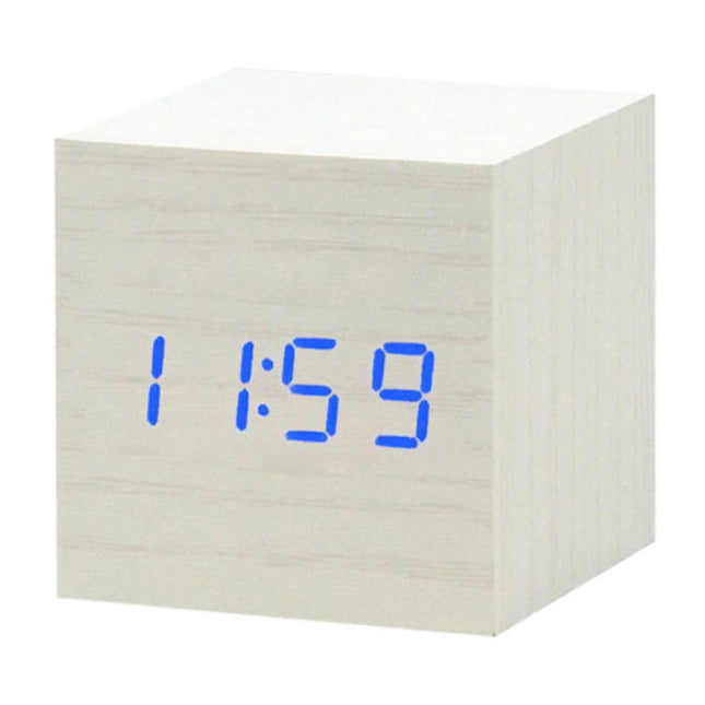 Houten Digitale LED Klok - Wekker Alarm  Snooze Helderheid Aanpassing Wit 