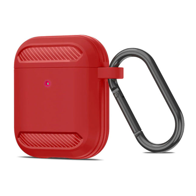 Shockproof Hoesje voor AirPods 1 / 2 met Karabijnhaak - AirPod Case Cover Skin - Rood