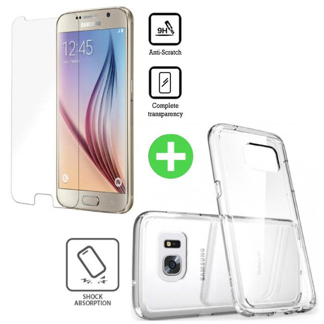Samsung Galaxy S6 Transparant TPU Hoesje + Screen Protector Tempered Glass 