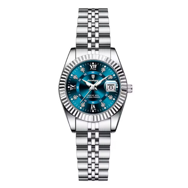 Luxe Elegant Horloge voor Dames - Modieus Kwarts Uurwerk Roestvrij Staal - Zilver Blauw