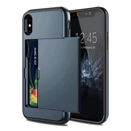 iPhone XS - Wallet Card Slot Cover Case Hoesje Business Blauw