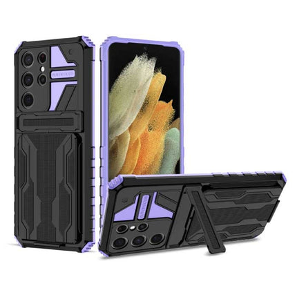 Samsung Galaxy A51 - Armor Card Slot Hoesje met Kickstand - Wallet Cover Case Paars