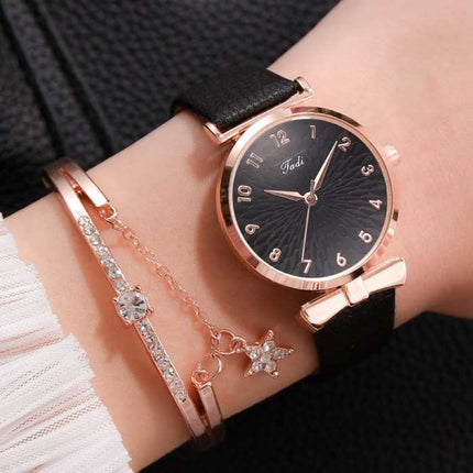 Luxe Horloge met Armband voor Dames - Kwarts Polshorloge Leren Bandje Koffiebruin