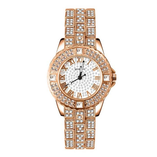 Diamond Horloge voor Dames - Luxe Strass Kwarts Polshorloge Rose Gold