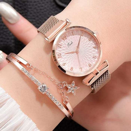 Luxe Horloge met Armband voor Dames - Kwarts Polshorloge Magnetisch Bandje Rose Gold
