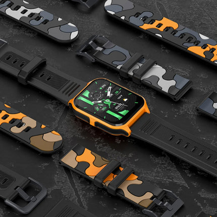 P73 Smartwatch - Siliconen Bandje - 1.9" Militaire  Sport Activity Tracker Horloge - Zwart Grijs Oranje