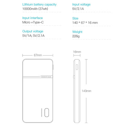 Powerbank 10.000mAh Externe Noodaccu Batterij Oplader Charger Zwart