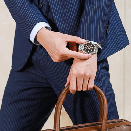 Staal Horloge voor Heren - Leren Bandje Anoloog Luxe Uurwerk voor Mannen Kwarts