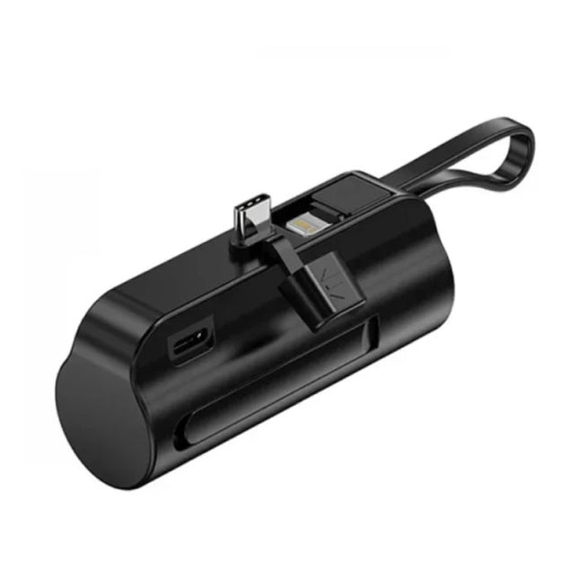 10.000mAh Mini Powerbank voor USB-C - Extra iPhone Lightning Kabel Noodaccu Batterij Oplader - Zwart