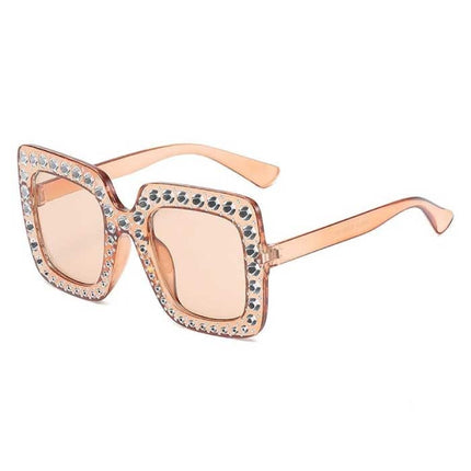 Oversized Mozaïek Zonnebril voor Dames - Retro Catwalk Bril UV400 Eyewear Champagne