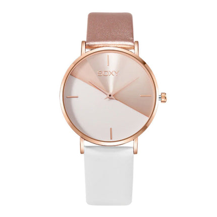 Minimalist Horloge voor Dames - Leren bandje - Anoloog Kwarts Uurwerk voor Vrouwen Wit