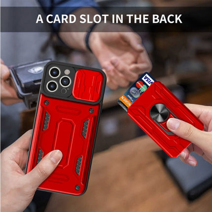 Samsung Galaxy S21 - Card Slot Hoesje met Kickstand en Camera Slide - Magnetische Pop Grip Cover Case Zwart