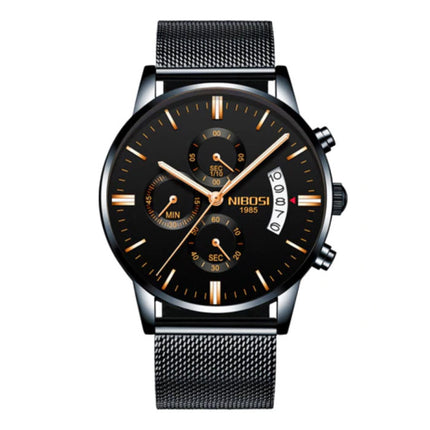 Staal Horloge voor Heren - Luxe Bandje Anoloog Uurwerk voor Mannen Kwarts Zwart