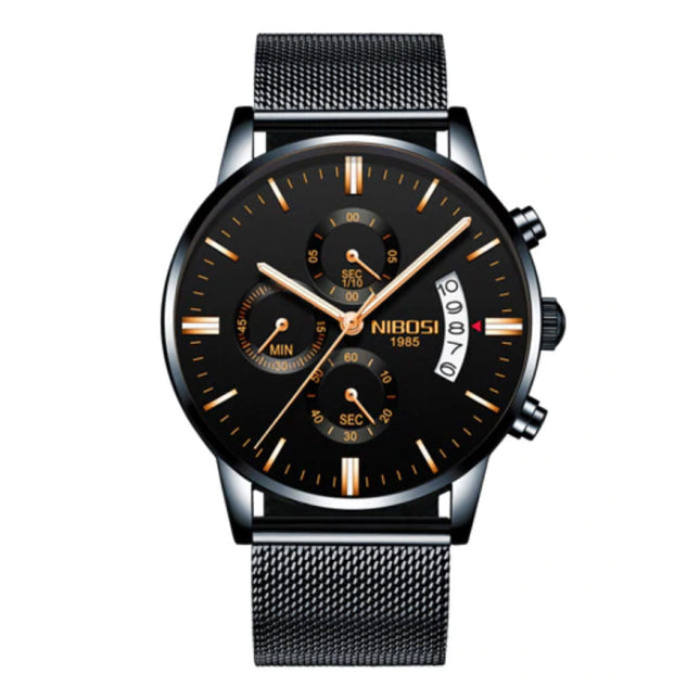 Staal Horloge voor Heren - Luxe Bandje Anoloog Uurwerk voor Mannen Kwarts Zwart