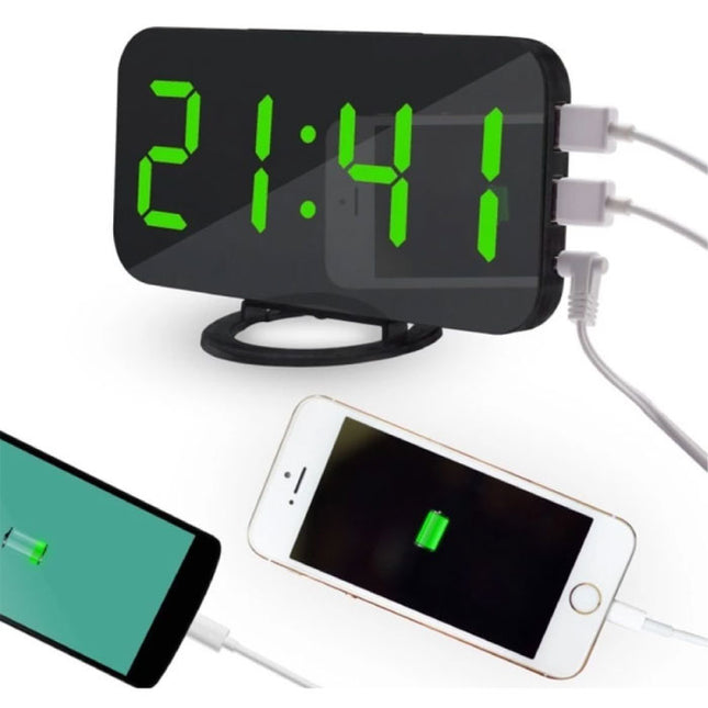Multifunctionele Digitale LED Klok - Wekker Spiegel Alarm  Snooze Helderheid Aanpassing Groen