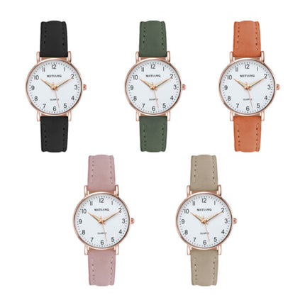 Minimalistisch Horloge voor Dames - Modieus Kwarts Uurwerk Vrouwen Lichtgevend Leer Bandje Zwart