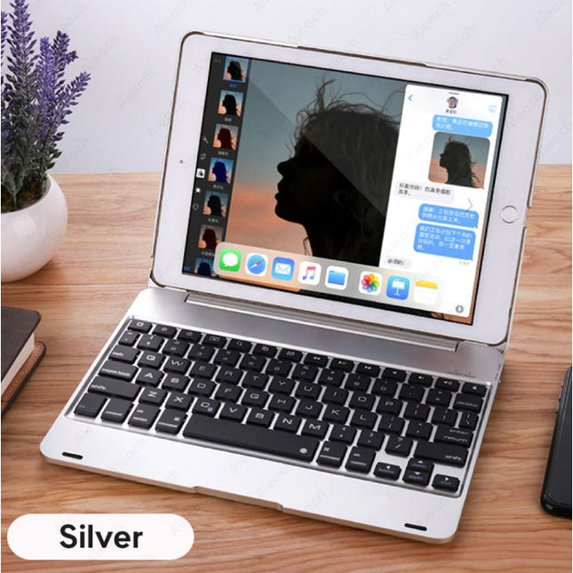 Toetsenbord Hoes voor iPad Mini 4/5 - QWERTY Multifunctionele Keyboard Bluetooth Aluminium Smart Cover Case Hoesje Zilver