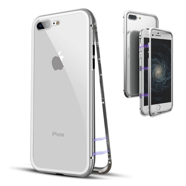 iPhone 8 Plus Magnetisch 360° Hoesje met Tempered Glass - Full Body Cover Hoesje + Screenprotector Wit