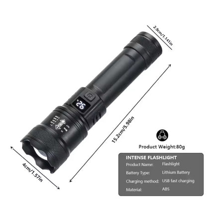 Tactische Zaklamp - 2000 Lumen LED Schijnwerper met Zoom Kamperen Noodgeval Lantaarn - Zwart