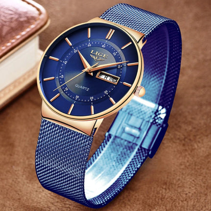 Kwarts Uurwerk Heren - Anoloog Luxe Horloge voor Mannen Blauw-Goud