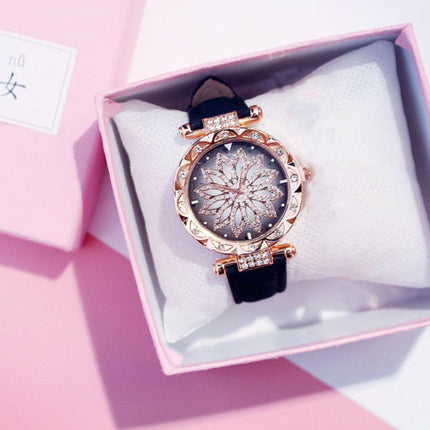 Starry Sky Horloge Dames - Luxe Anoloog Kwarts Uurwerk voor Vrouwen Zwart