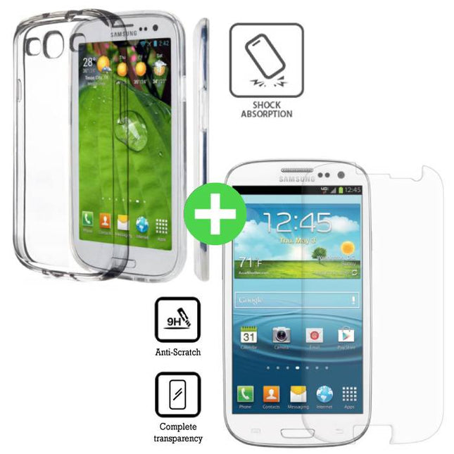 Samsung Galaxy S3 Transparant TPU Hoesje + Screen Protector Tempered Glass