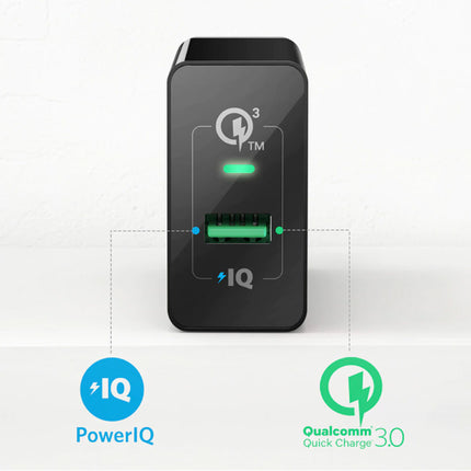 Stekkerlader - PowerIQ / Quick Charge 3.0 Wallcharger AC Thuislader Muur Oplader Adapter Zwart