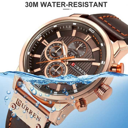 Luxe Horloge voor Heren met Leren Band - Kwarts Sport Chronograaf Polshorloge Zwart Blauw