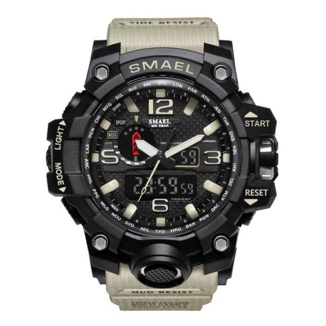  Militair Duik Horloge voor Heren - Rubber Bandje Kwarts Uurwerk Analoog Digitaal voor Mannen Beige