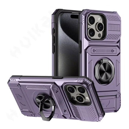 iPhone 11 Pro - Card Slot Hoesje met Kickstand - Grip Socket Magnetische Cover Case - Paars