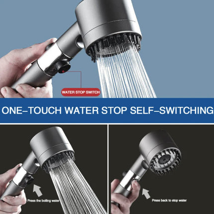 Douchekop met Massageborstel en 3 Filter Set - 4 Modes Hoge Druk Douche Regendouche Badkuip Badkamer - Grijs