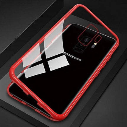 Samsung Galaxy A8 2018 Magnetisch 360° Hoesje met Tempered Glass - Full Body Cover Hoesje + Screenprotector Rood